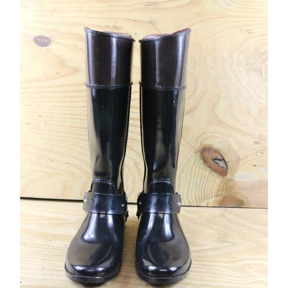 Michael Kors Boots Womens 9M Black Brown Multi Fulton Harness Rain Boots Tall - Picture 2 of 10